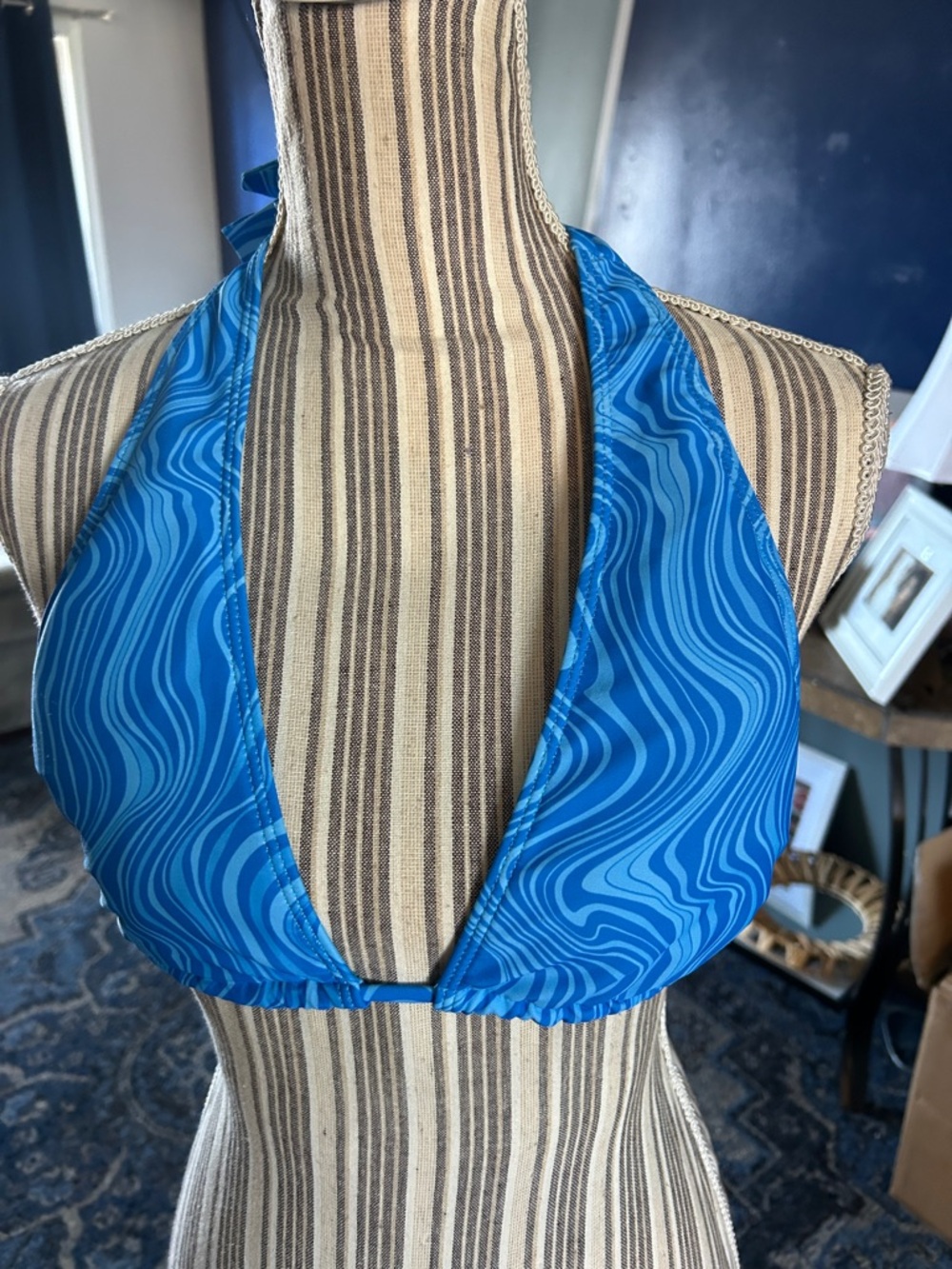 Blue Swirl Halter Bikini Top